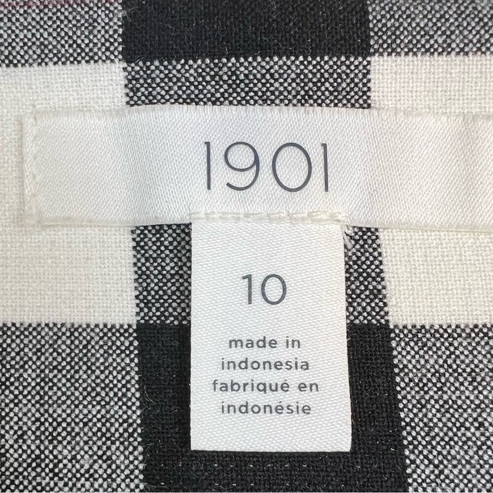 1901 Midi Skirt Womens Size 10 Black Ivory Check A-Line Career Capsule Academia - Picture 10 of 10